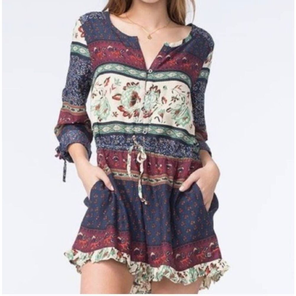 Roxy Midnight Edge Paisley Floral Printed Shorts Romper Boho Hippie Festival